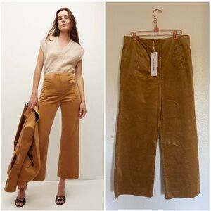 NWT Veronica Beard High-Waist Wide-Leg Corduroy Dova Pants in Camel